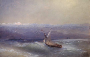 イワン・コンスタンティノヴィチ・アイヴァゾフスキー Painting - 山の背景に海 1880 ロマンチックなイヴァン・アイヴァゾフスキー ロシア